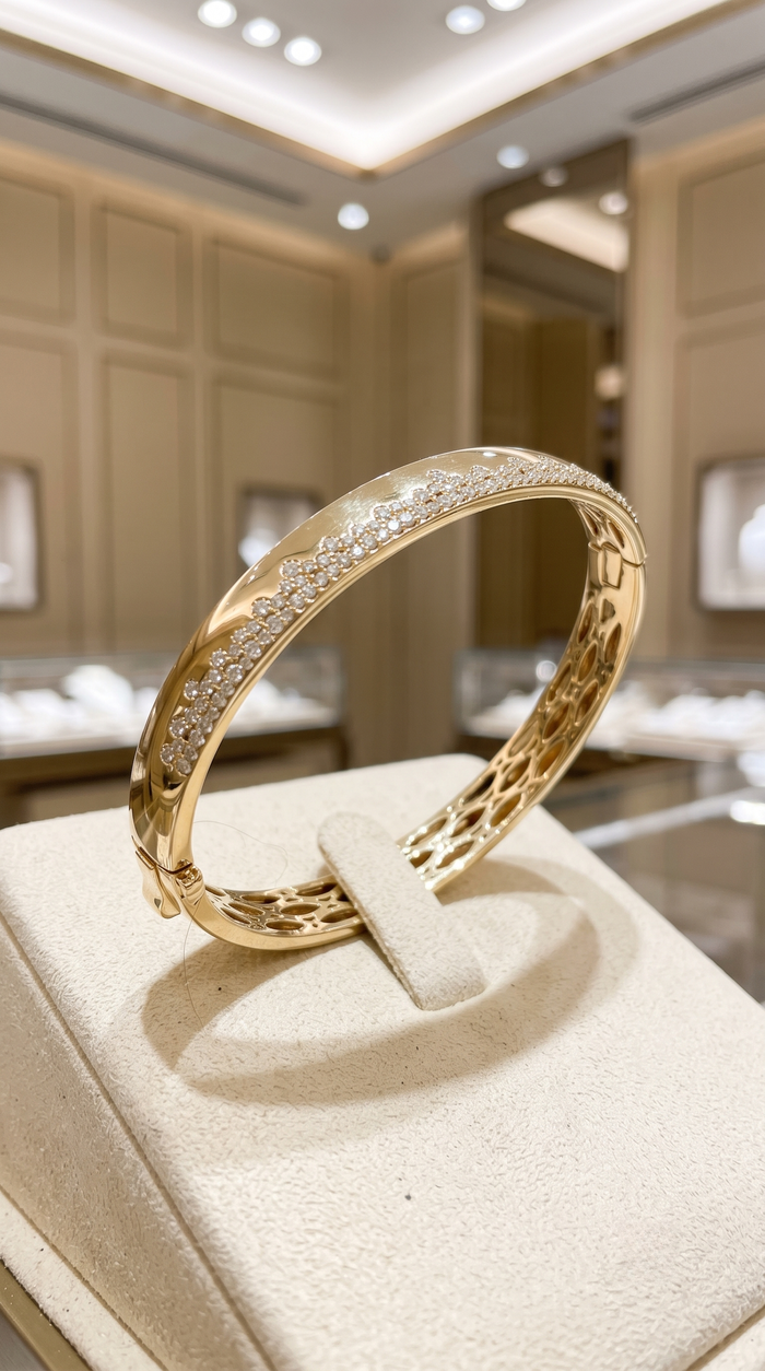 Diamond Bangle in 14K Yellow Gold