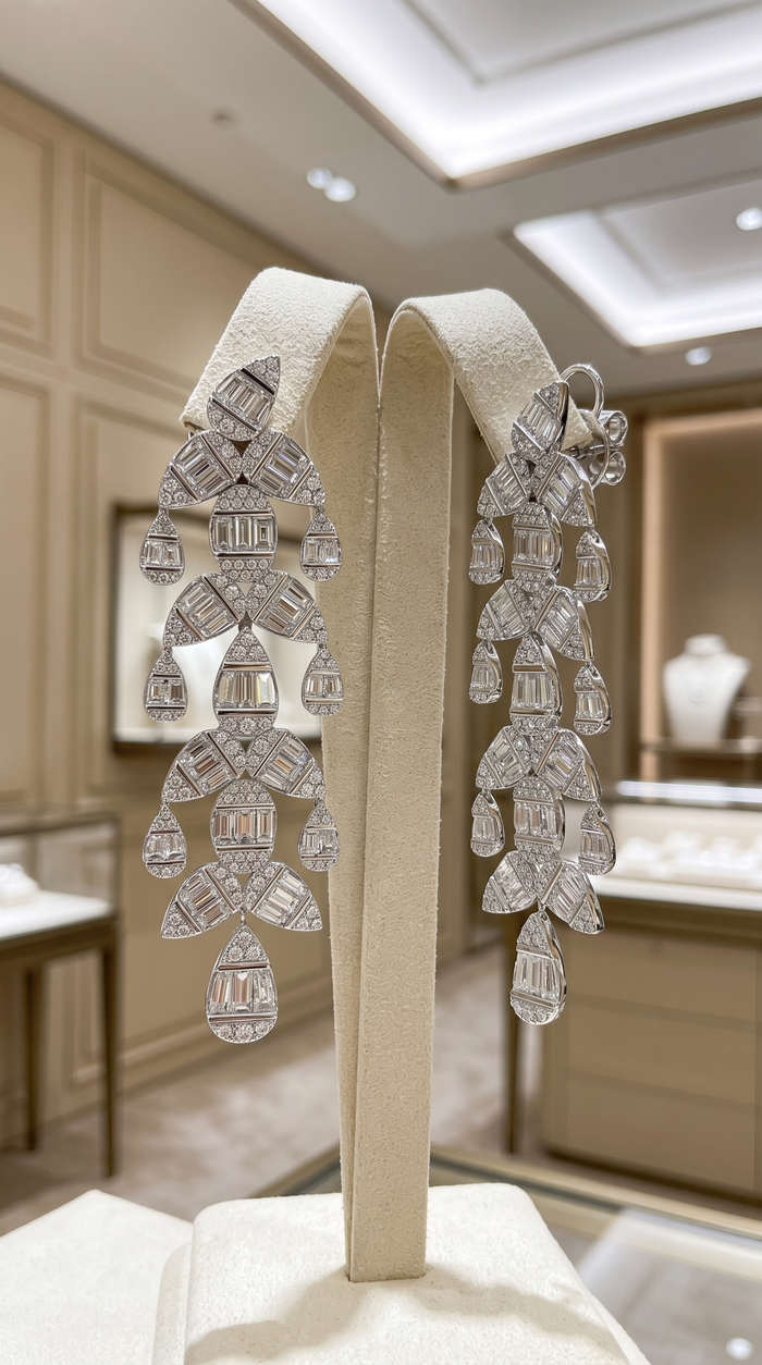 Chandelier Diamond Drop Earrings in 18K White Gold