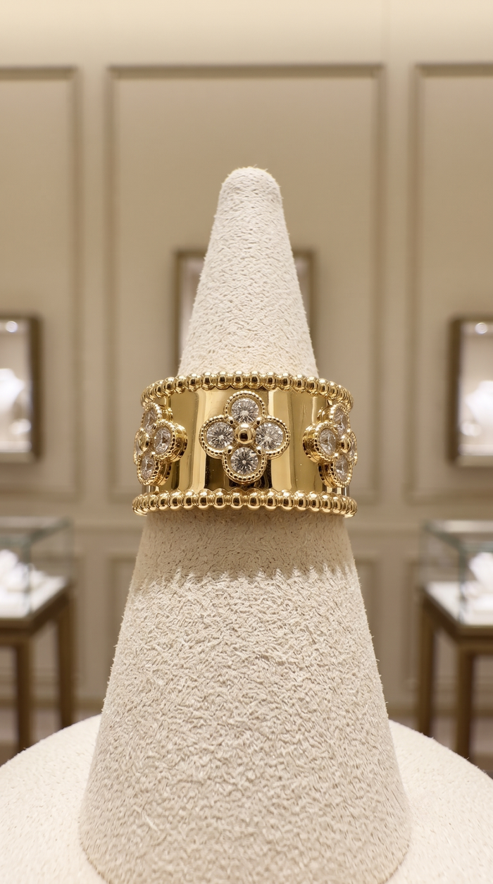 Golden Leaf Shape Diamond Ring in 14K Yellow Gold