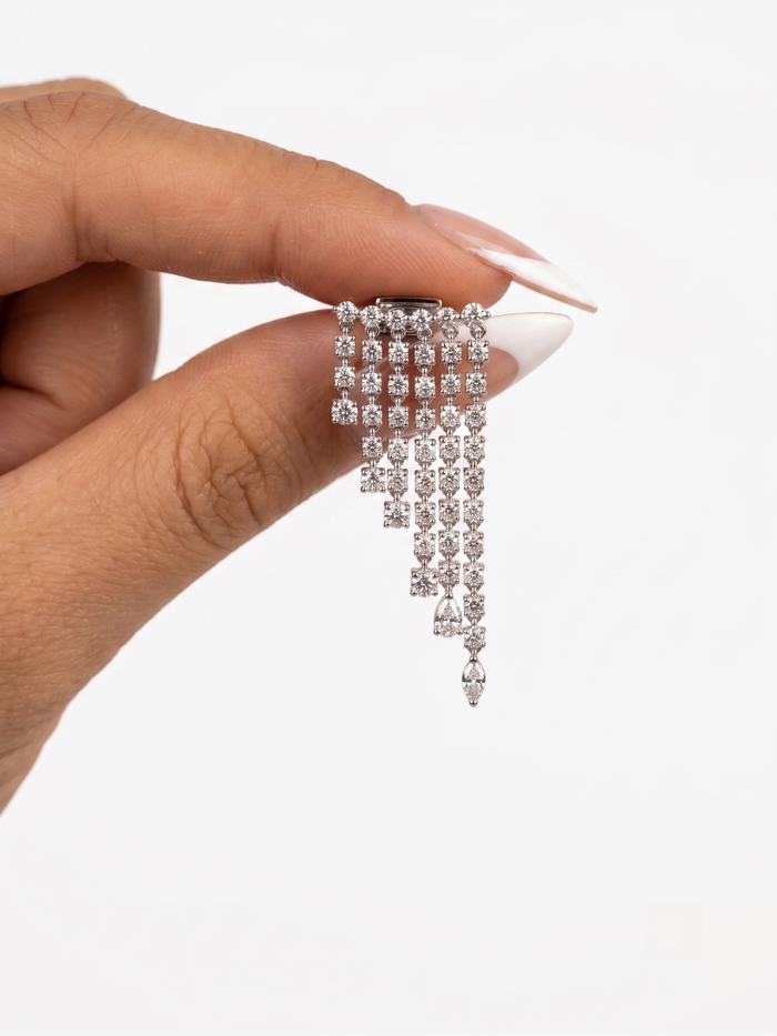 Multi Row White Sqaue 14K Diamond Dangling Earrings