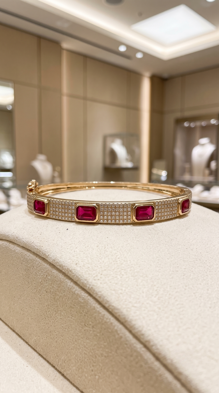 Elegant Ruby and Diamond 14K Yellow Gold Bracelet