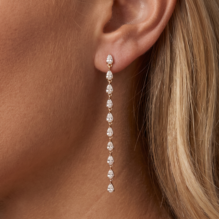 Pear Cut Linear Drop Earrings in 14K Yellow Gold