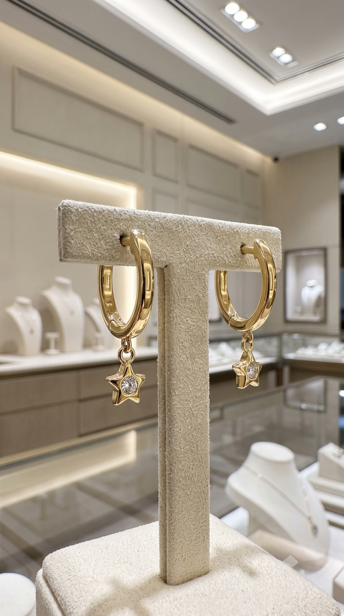 Round Diamond Huggie Earrings in 14K Yellow Gold