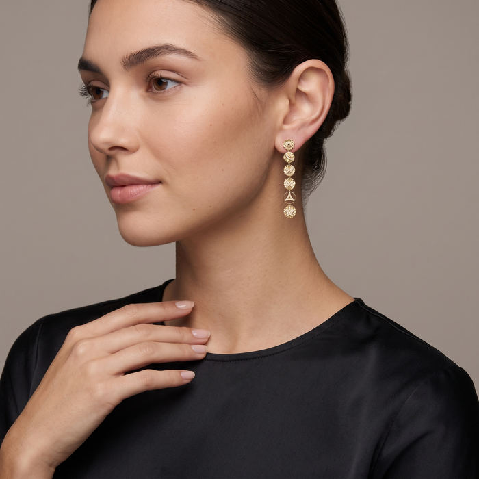 Celestial Medallion Charm Drop Earrings in 14K Yellow Gold