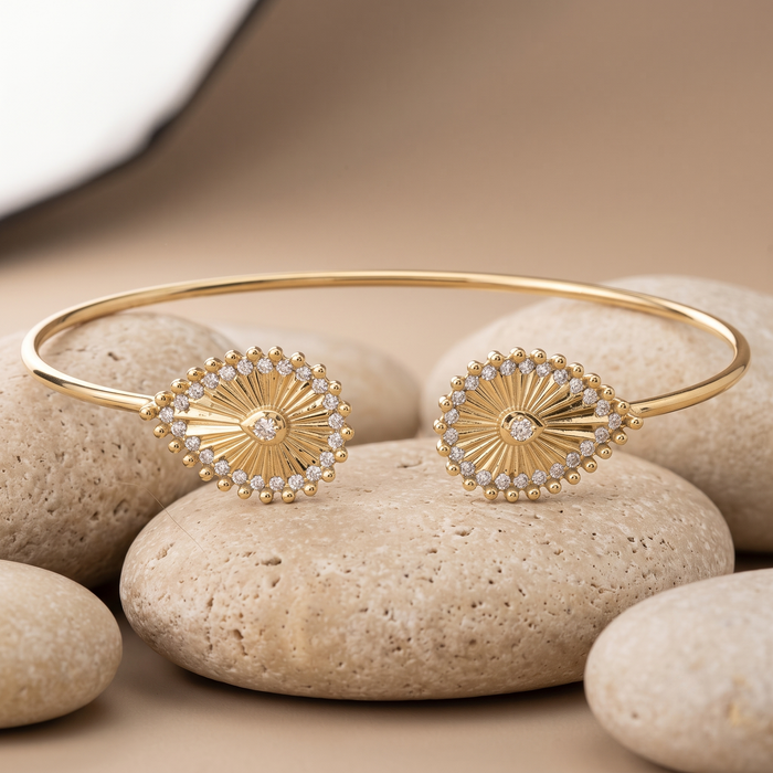 Shiny Bangle 14K (or 18k upon request) Yellow Gold Diamond Bracelet