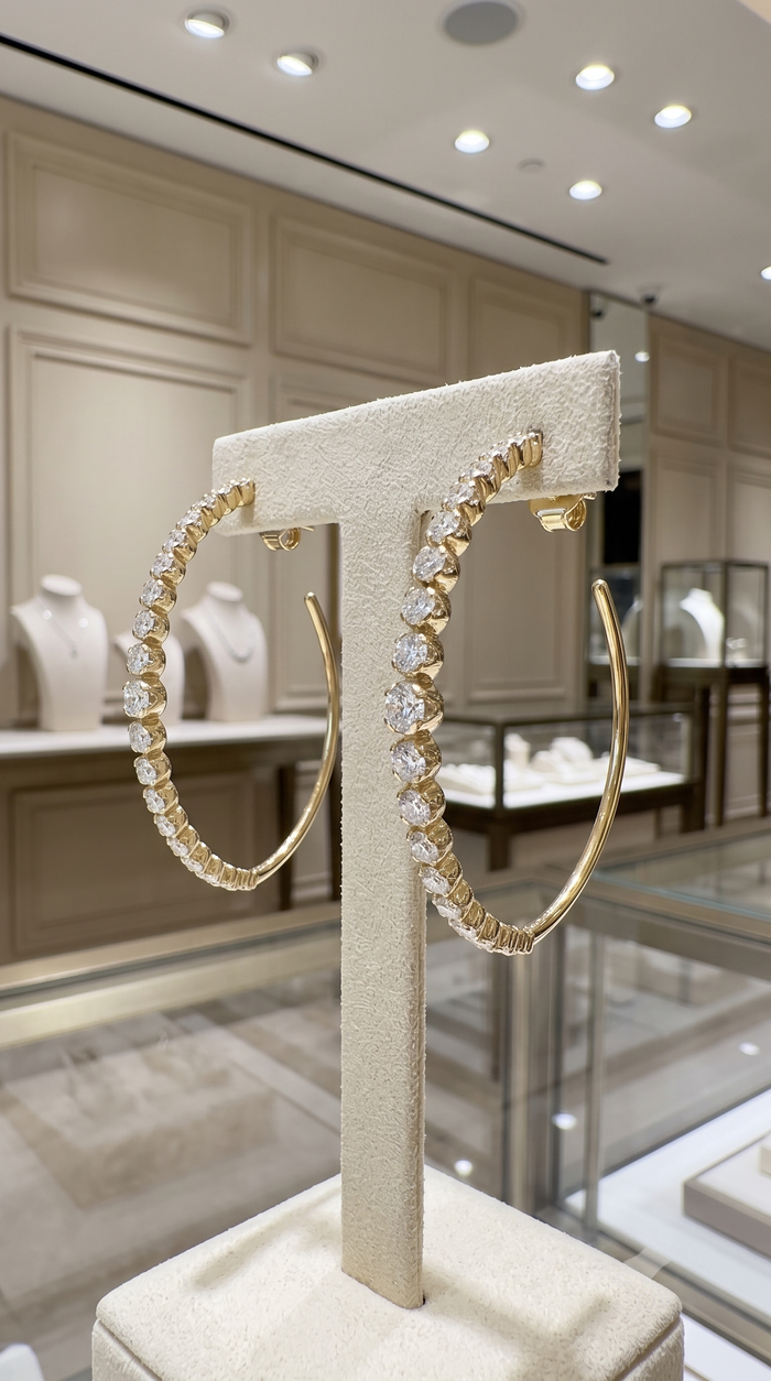 Diamond Illusion Large Hoop Earrings in 14K Yellow Gold