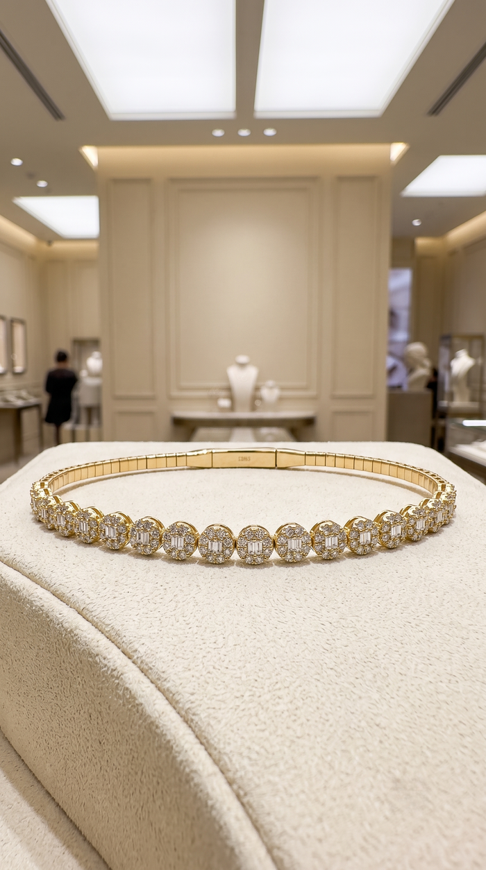 Pure Round Diamond Bangle Bracelet in 14K Yellow Gold