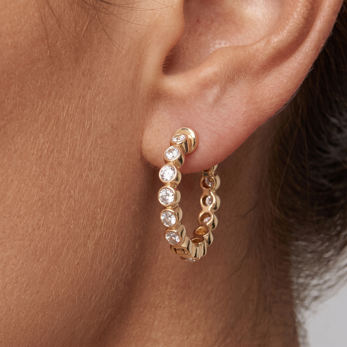 Round Diamond Aura Huggie Earrings in 14K Yellow Gold