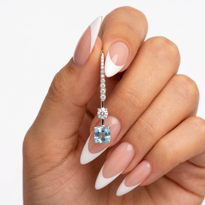 Skyline Aquamarine Diamond Drop Earrings in 18K White Gold