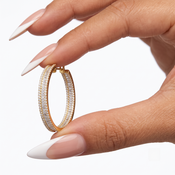 Oval Shape 256 Diamonds Baguette Earrings in 18K White Gold