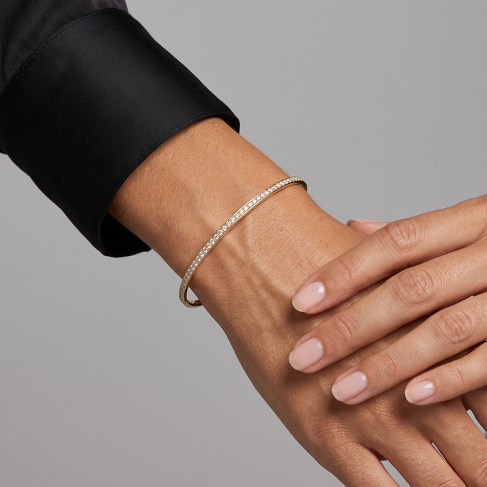 Ultra Thin Pave Diamond Bangle Bracelet in 14K Yellow Gold