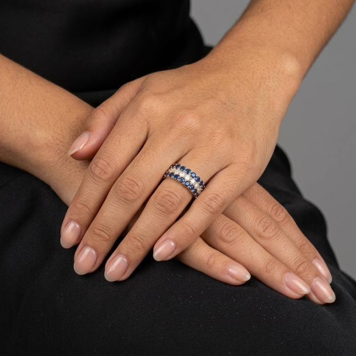 Blue Sapphire Diamond Eternity Band Ring in 14K Yellow Gold