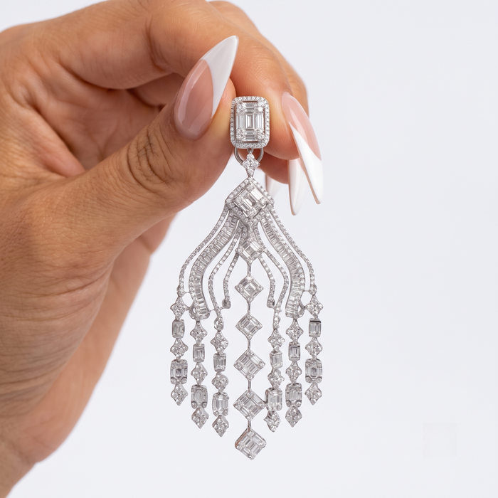 Round Multi Diamonds Earrings in 18K White Gold