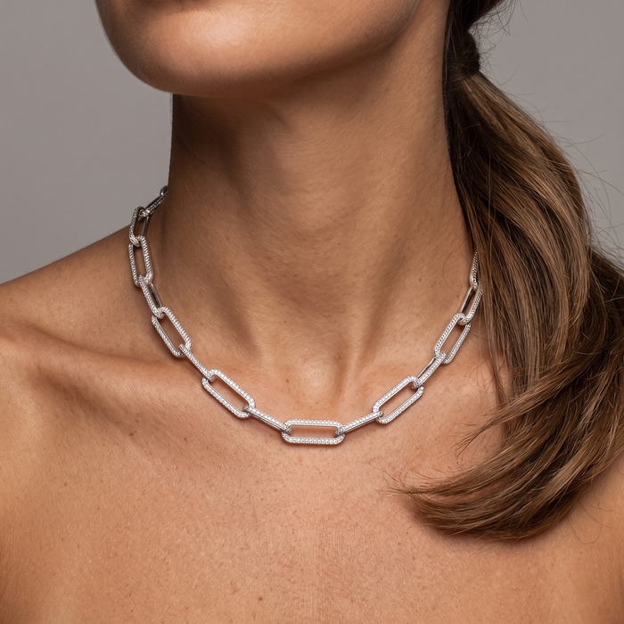 Long Chain Diamond 14K (or 18k upon request) Yellow Gold Link Necklace