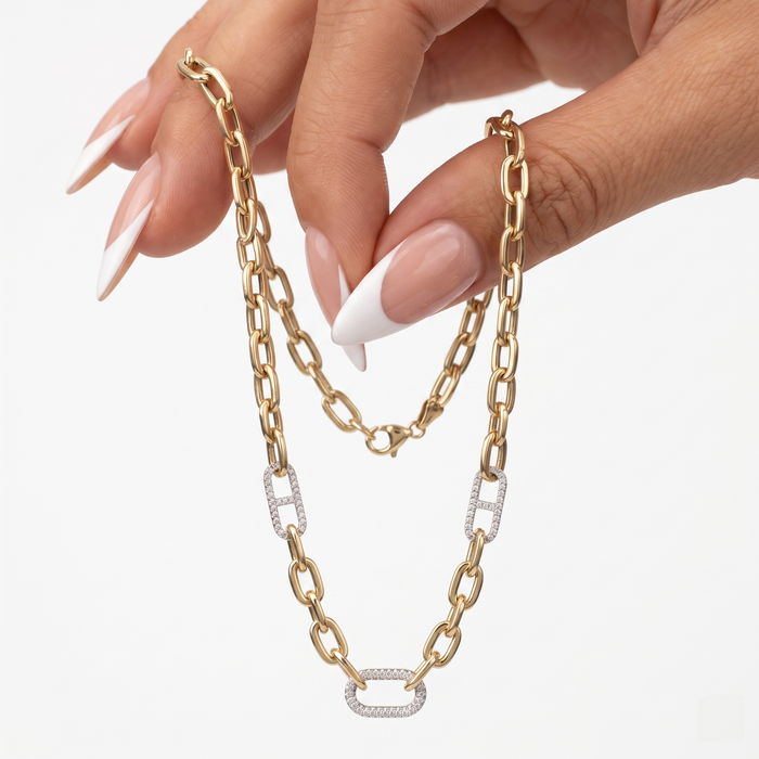 Diamond Fusion Link Necklace in 14K Yellow Gold