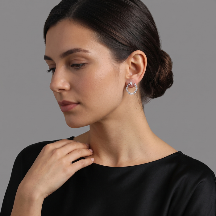 Radiant Cluster Mixed Diamonds Circle Earrings in 18K White Gold
