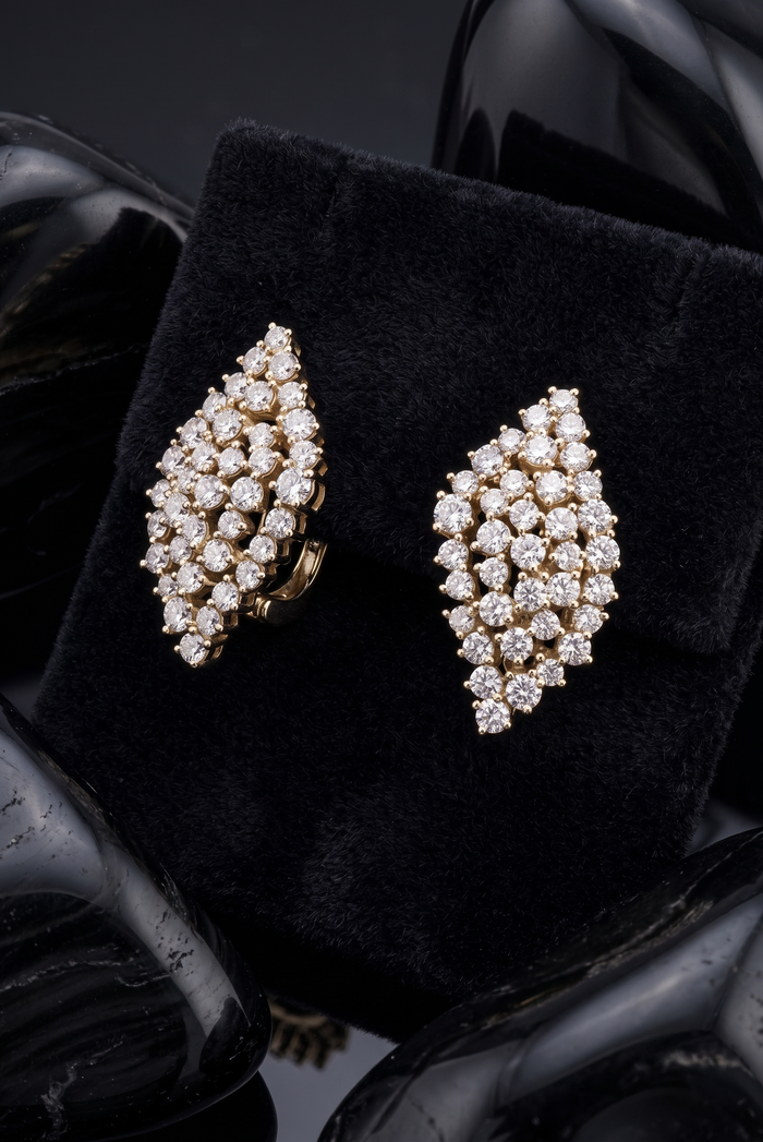Radiant Cluster Diamond Leaf Earrings in 14K Yellow Gold