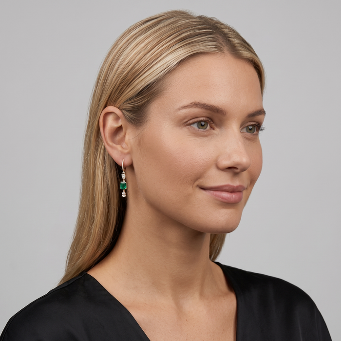 Emerald Elegance 14K (or 18k upon request) Yellow Gold Diamond Drop Earrings