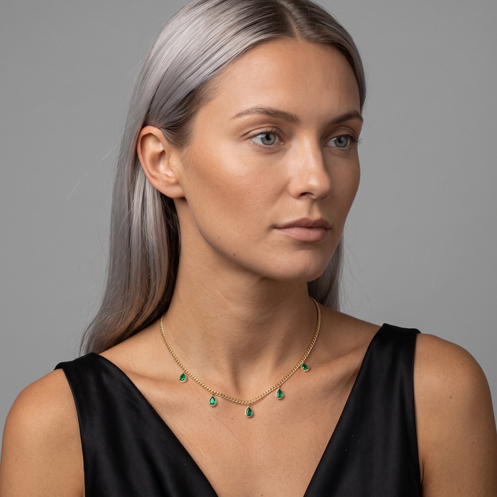 Emerald Teardrop Charms Chain Necklace in 14K Yellow Gold