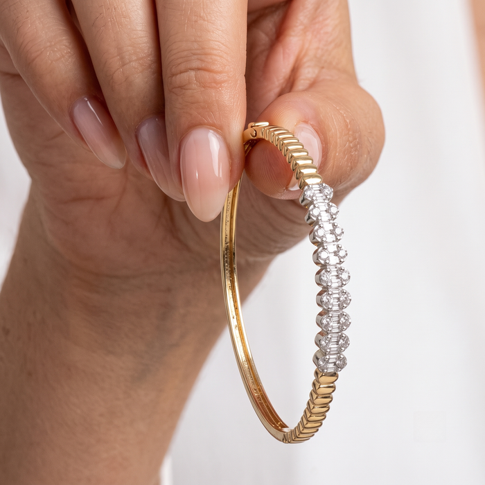 Opulent Line Diamond Accent Ridge Bracelet in 14K Yellow Gold