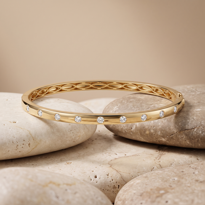 Ten Diamonds Bangle Bracelet in 14K Yellow Gold