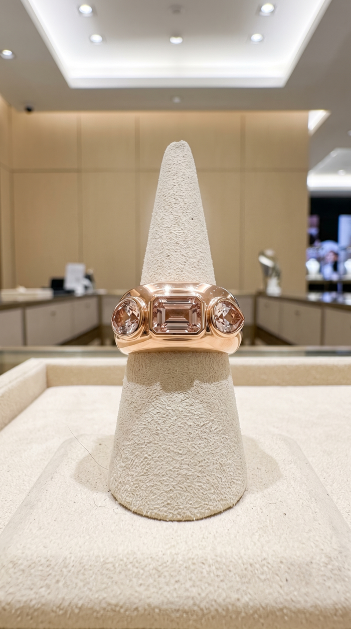 Tri-Stone Morganite Statement Ring in 14K Rose Gold