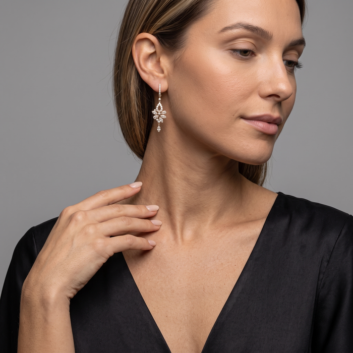 Cluster Diamond Teardrop Dangle Earrings in 14K Yellow Gold