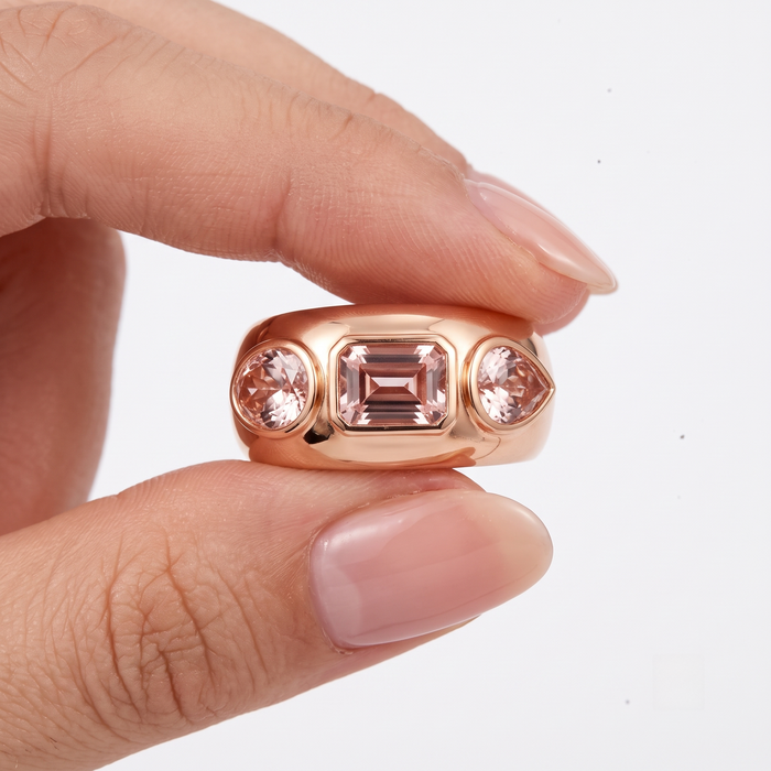 Tri-Stone Morganite Statement Ring in 14K Rose Gold