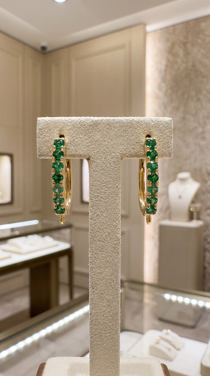 Emerald Hoop Findings Earrings in 18K Yellow Gold