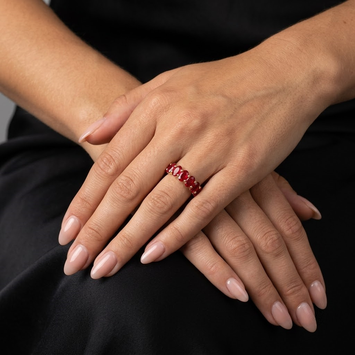 Oval Ruby Eternity Band Ring in 14K Yellow Gold