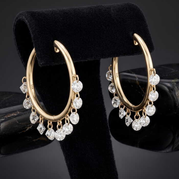 Pear Drop Diamond Huggie Hoop Earrings in 14K Yellow Gold
