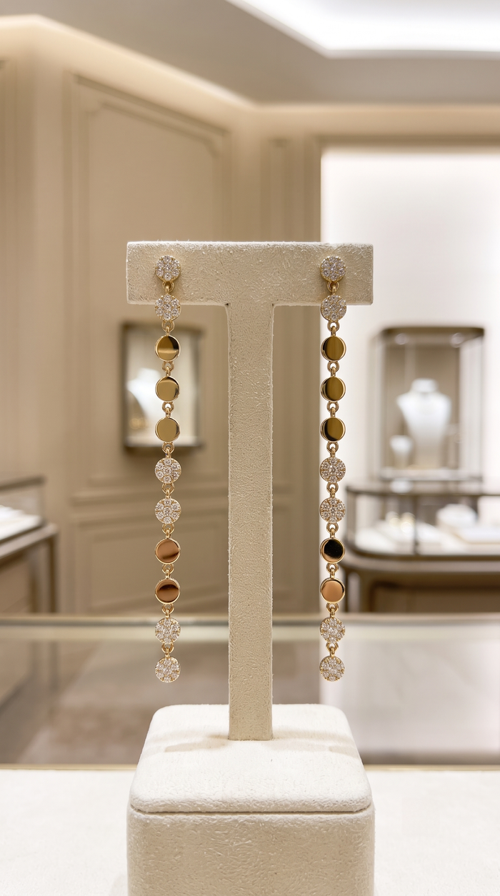 Disc Danglers Diamond Drop Earrings in 14K Gold