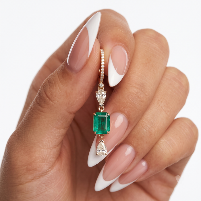 Emerald Elegance 14K (or 18k upon request) Yellow Gold Diamond Drop Earrings