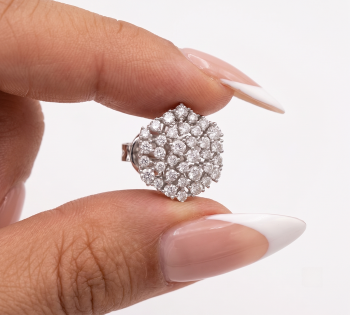 Radiant Diamond Floral Stud Earrings in 14K White Gold