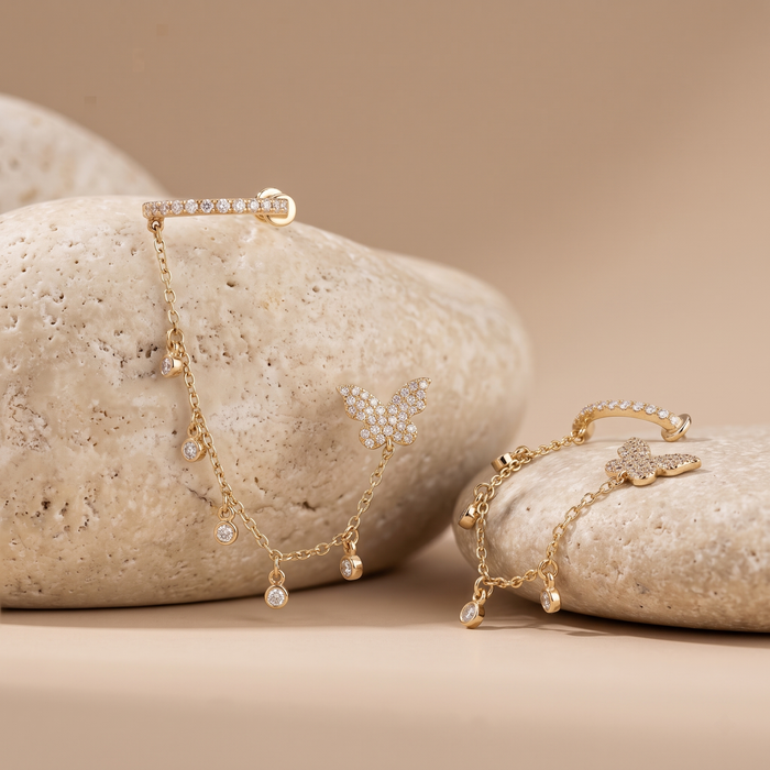 Baguette Edge Diamond Earrings in 14K Yellow Gold