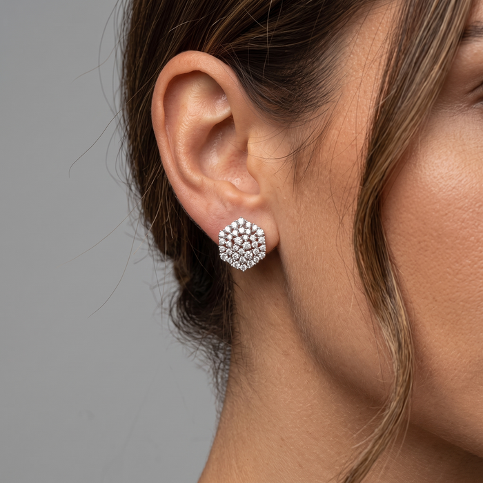 Radiant Diamond Floral Stud Earrings in 14K White Gold