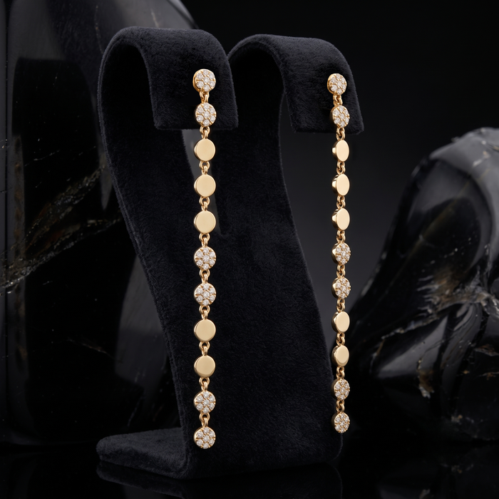 Disc Danglers Diamond Drop Earrings in 14K Gold