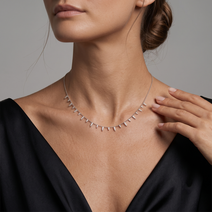 Spike Drop Diamond Necklace in 14K White Gold