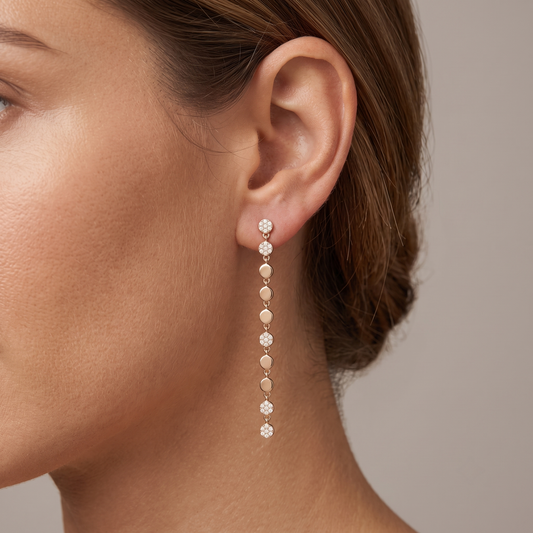 Disc Danglers Diamond Drop Earrings in 14K Gold