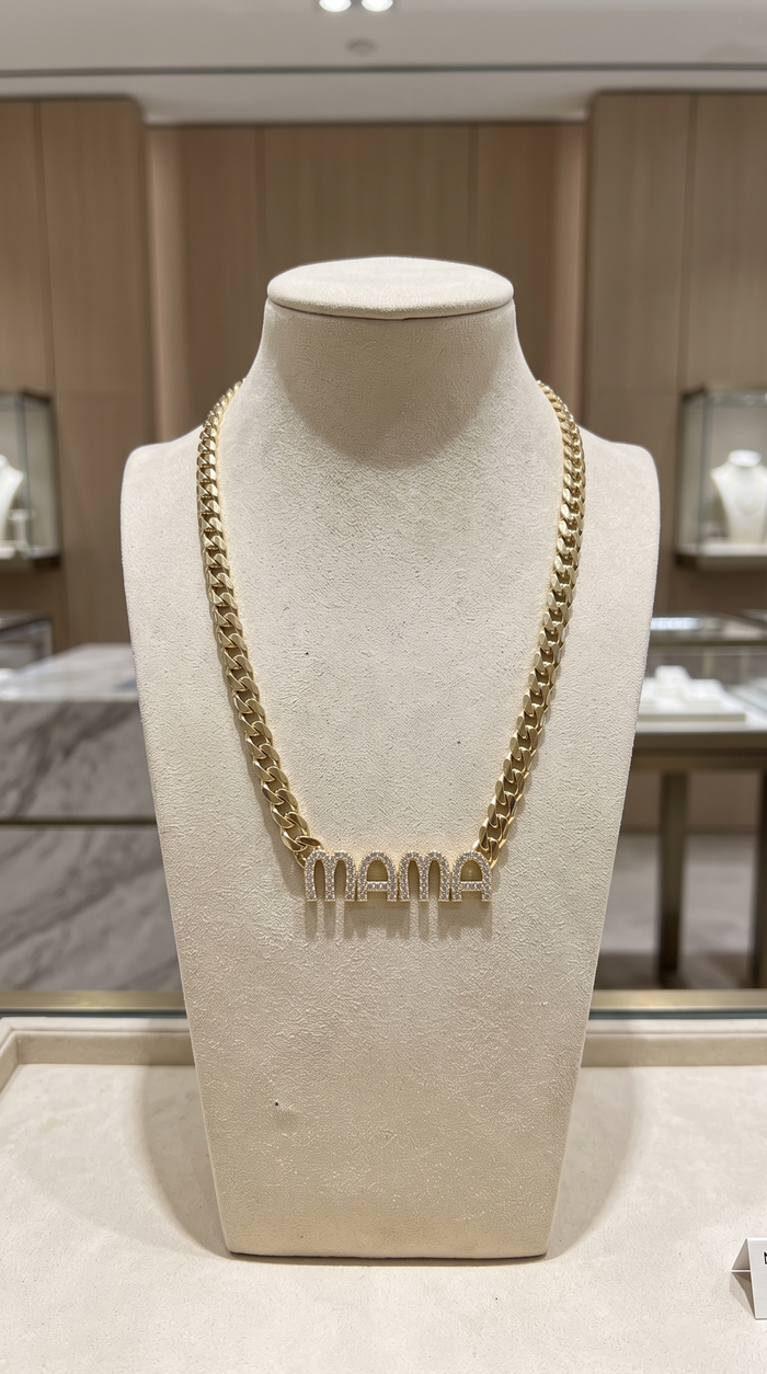 Diamond Charmers Chain Letter Mama Necklace in 14K Gold
