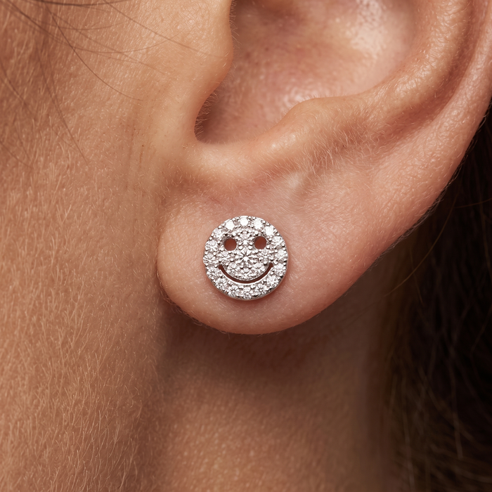 Smiley Studs Diamond Earrings in 14K Yellow Gold