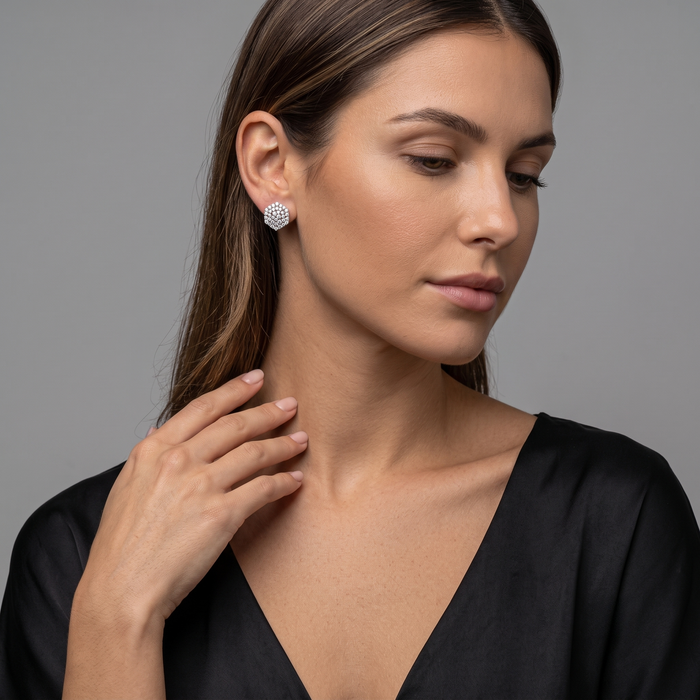 Radiant Diamond Floral Stud Earrings in 14K White Gold