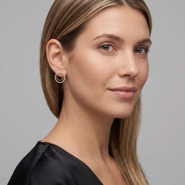 Double Circle Diamond Stud Earrings in 14K Yellow Gold