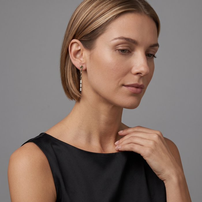 Linear Luxe 14K (or 18k upon request) Yellow Gold Diamond Drop Earrings
