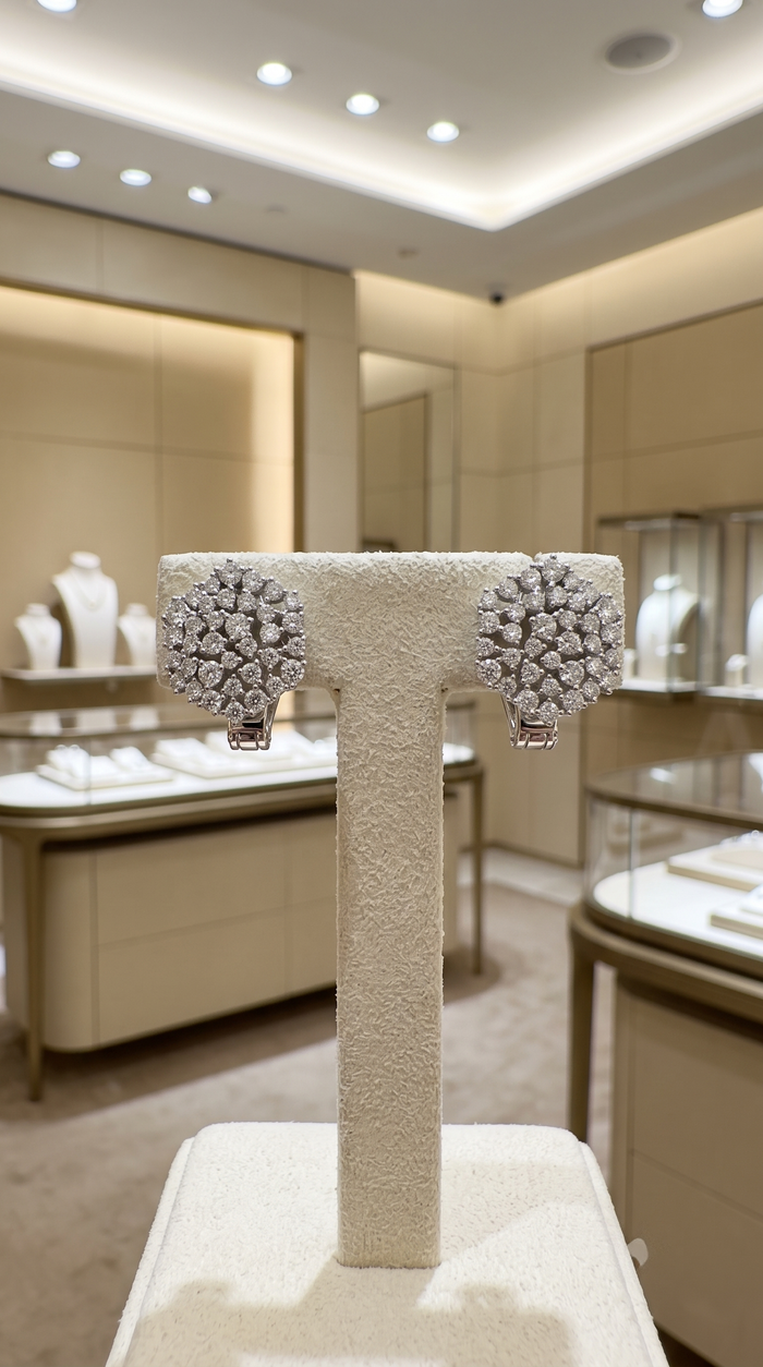 Radiant Diamond Floral Stud Earrings in 14K White Gold