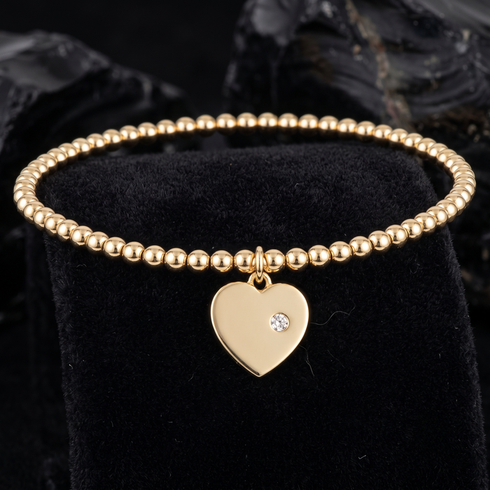 Beaded Heart 14K Charm Diamond Accent Bracelet