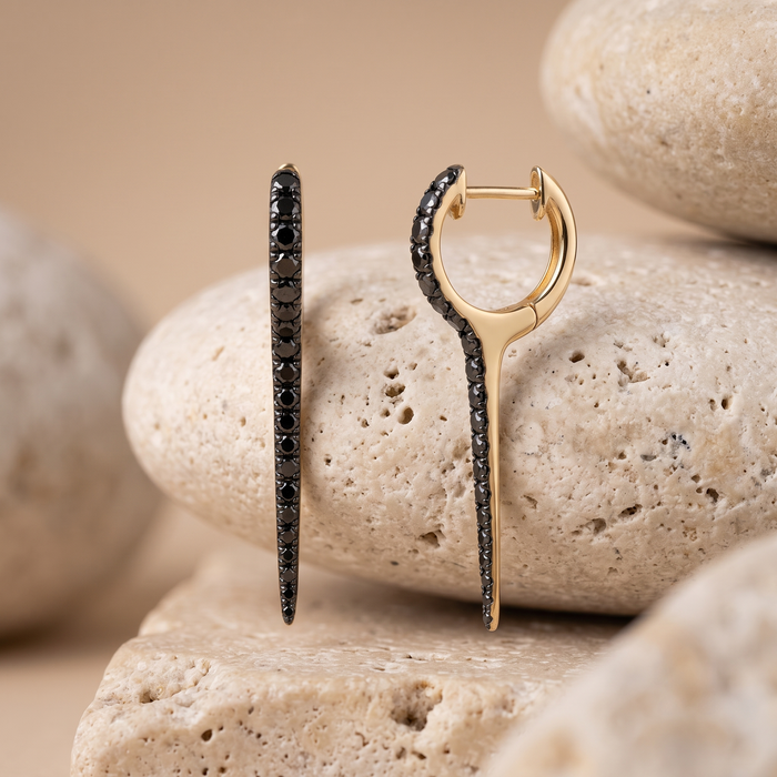 40 Diamond Black Rhodium 14K (or 18k upon request) Yellow Gold Drop Earrings