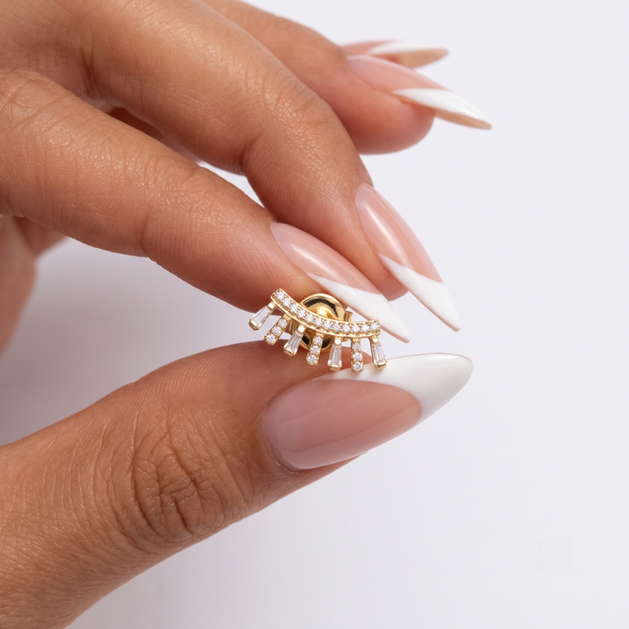 Radiant Sweep Diamond Climber Earrings in 14K Yellow Gold