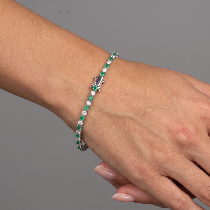 Green Emerald & Diamond 14K Gold Tennis Bracelet