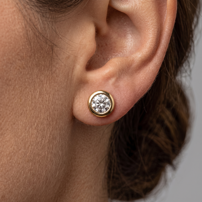 Two Round Diamond Stud Earrings in 14K Yellow Gold